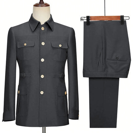 New Fashion  Men's Suits High Quality Stand Collar Single Breasted Suit Male Casual Daily Wedding Two Piece Blazer Pants Set