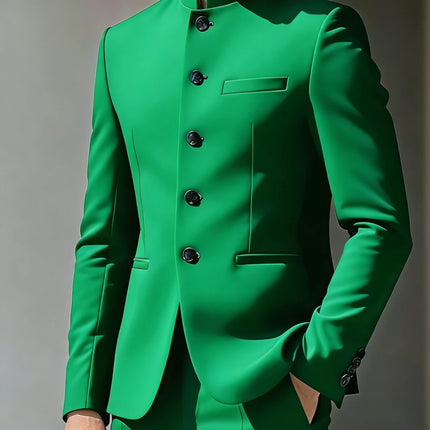 Chinese Men Suits Business Suits With Stand Collar Slim Fit 2 Pcs Blazer Pants Set Formal Wedding Office Outfit Tailored Outfit