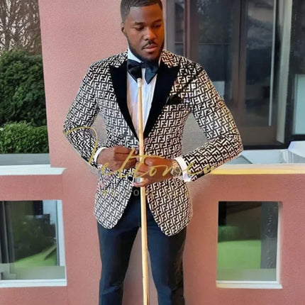 Plaid Men Suits Slim Fit 2 Pcs Wedding Tuxedo Terno Peaked Lapel Costume Homme Blazer Custom Made Male Fashion (Jacket + Pants)