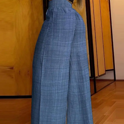 Women's High Waist Wide Leg Pants, Elegant Chain Decor, Black Trousers, Casual Clothes, White, Summer