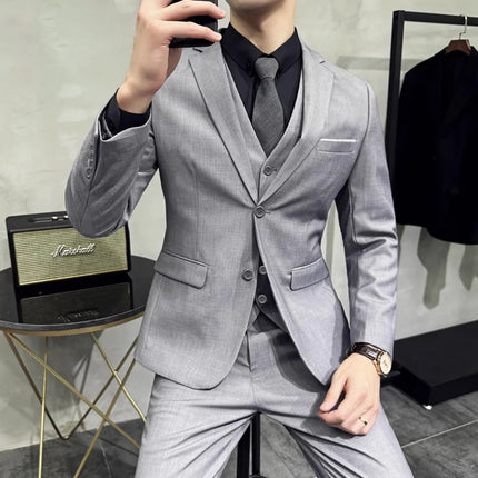 Men's Wedding Groomsmen Suit Set High-Quality Solid Color Casual Office Menswear Jacket + Vest + Pants