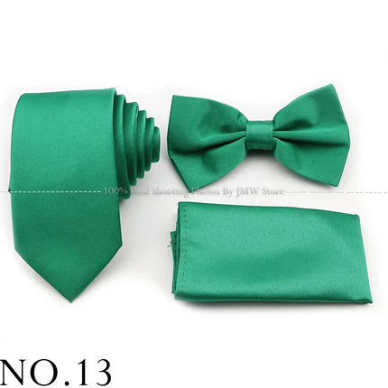 Hot Sale Purple Pink Sage Green Tie Set Polyester Necktie Bowtie Cufflink Brooch For Groom Suit Wedding Cravat Shirt Accessory