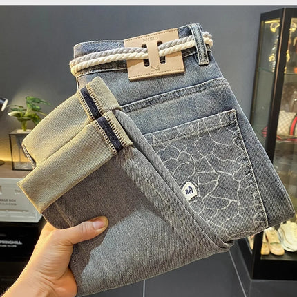 High-End Men's Slim Straight Leg Jeans Casual Print Comfortable Long Trousers Fashionable Trendy Youth Popular Autumn New Arr...