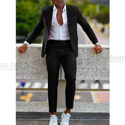 Orange Formal Men Suits For Wedding Prom Notch Lapel Blazer Custom Made Fashion Tuxedos Two-Piece Jacket+Pants Trajes De Hombre