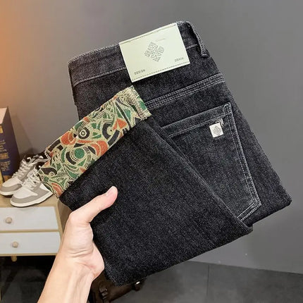 Trendy Embroidered Slim Fit Men's Jeans Spring Autumn New Style Zipper Long Casual Pants Youth Versatile Wear Resistant