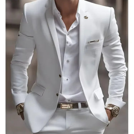 Summer White Men Suits Two Piece Fashion Notch Lapel Single Breasted Suit Slim Fit Elegant Smart Casual Groom Wedding Tuxedo
