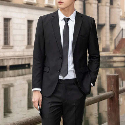Suit (Blazer+ Trousers) Men's Casual Formal Business Gentleman Solid Color Hosting Four Seasons Slimming Wedding Fashion Suit