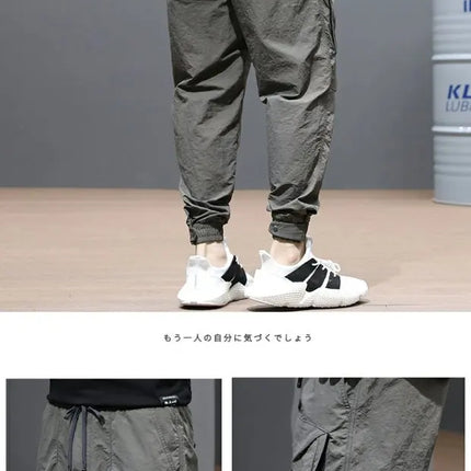 Spring Summer Harajuku Elastic Waist Quick Drying Stripe Casual Baggy Sport Running Work Trousers Man Casual Jogger Sweatpants