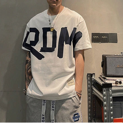 2025 Summer Casual All-match Trend Korean Fashion Short Sleeve Round Neck Solid Color Letter Printed Loose Fashion Youth T-shirt
