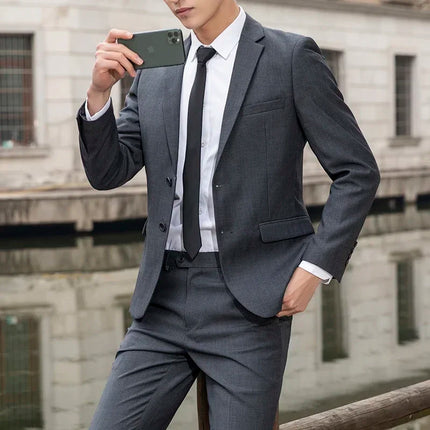 Suit (Blazer+ Trousers) Men's Casual Formal Business Gentleman Solid Color Hosting Four Seasons Slimming Wedding Fashion Suit