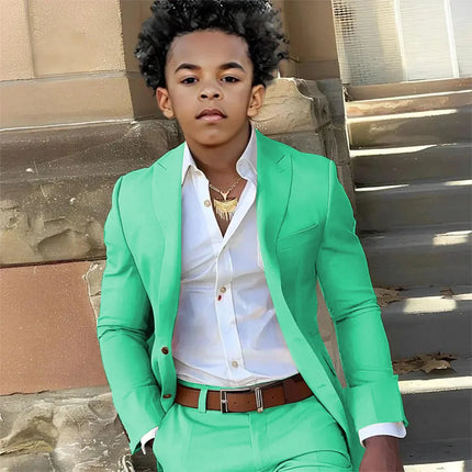 Casual Suit Boys Wedding Tuxedo Light Green Jacket Pants 2 Piece Set Formal Clothes Holiday Party Blazer Kids Custom Outfit