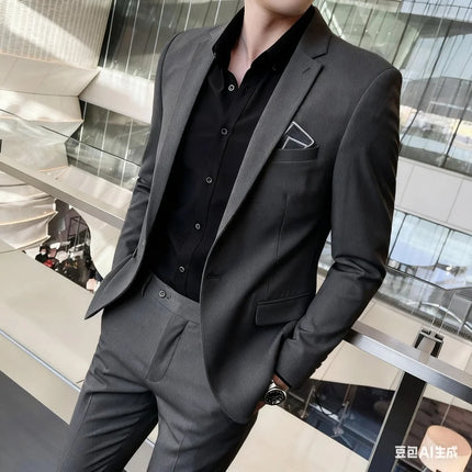 Men's Two-Piece Suit Monochromatic Tern Casual Elegant High-Quality New Banquet Ready Fashionable Ensemble