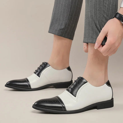Luxury Classic Men Brogue Oxford Dress Shoes Genuine Cow Leather Black/white Brown Pointed Toe Lace-Up Wedding Party Formal Shoe