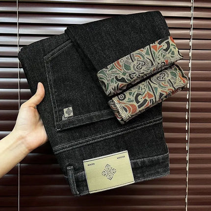 Trendy Embroidered Slim Fit Men's Jeans Spring Autumn New Style Zipper Long Casual Pants Youth Versatile Wear Resistant