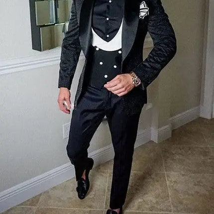 Men's Wedding Suit 2023 Italian Design Custom Black Smoking Tuxedo Jacket 3-piece Set (coat Vest Pants) Men's Groom Terno Suit