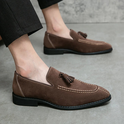 New British Designer Suede LeatherTassel Casual Shoes for Men Purple Blue Brown Moccasins Wedding Prom Homecoming Party Footwear