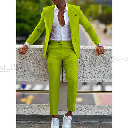 Orange Formal Men Suits For Wedding Prom Notch Lapel Blazer Custom Made Fashion Tuxedos Two-Piece Jacket+Pants Trajes De Hombre