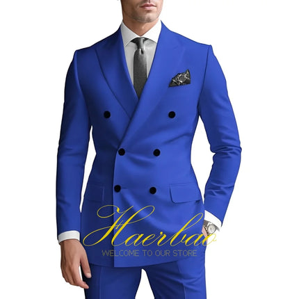 Men's Suits 2 Piece Double Breasted Jacket Pants Wedding Groom Tuxedo Formal Blazer Suit for Men