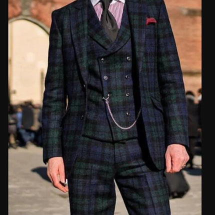 Male Fashion Suits Men Formal Wear Plaid Checked Jacket Pants 2 Piece Sets Man Business Party Attire Customized Groom Tuxedos