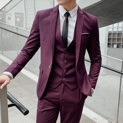 Suit (Blazer+vest+pants) Fashionable and Formal Outdoor Gentleman Solid Color Men's Business Wedding Host Gentle Three-piece Set