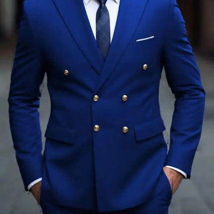 Double Breasted Men Suits Wedding Tuxedo Slim Fit Formal 2 Piece Jacket Pants Groom Prom Party Business Banquet Male Suit