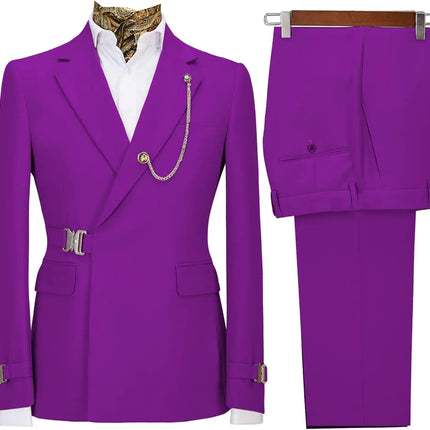 Men's 2 Piece Suit with Metal Clasp Slim Fit Suit Stylish Business Casual Tuxedo Suit