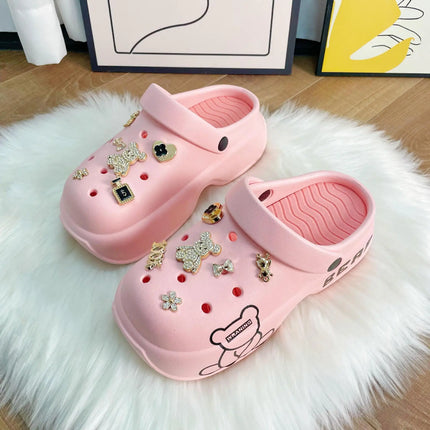 10cm Women's Cave Shoes Thick Bottom High Heels Garden Shoes Summer Anti-slip Cartoon Accessories Sandals Beach Slippers