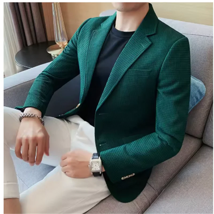 2025 High quality Waffle suit jacket men's fashion handsome with business casual autumn and winter new single-row two-button