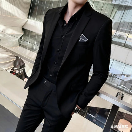 Men's Two-Piece Suit Monochromatic Tern Casual Elegant High-Quality New Banquet Ready Fashionable Ensemble