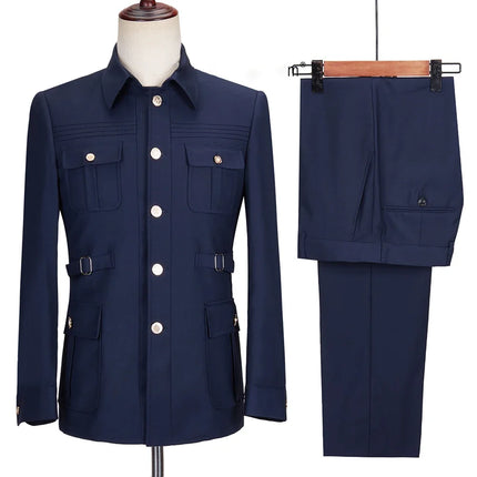 New Fashion  Men's Suits High Quality Stand Collar Single Breasted Suit Male Casual Daily Wedding Two Piece Blazer Pants Set