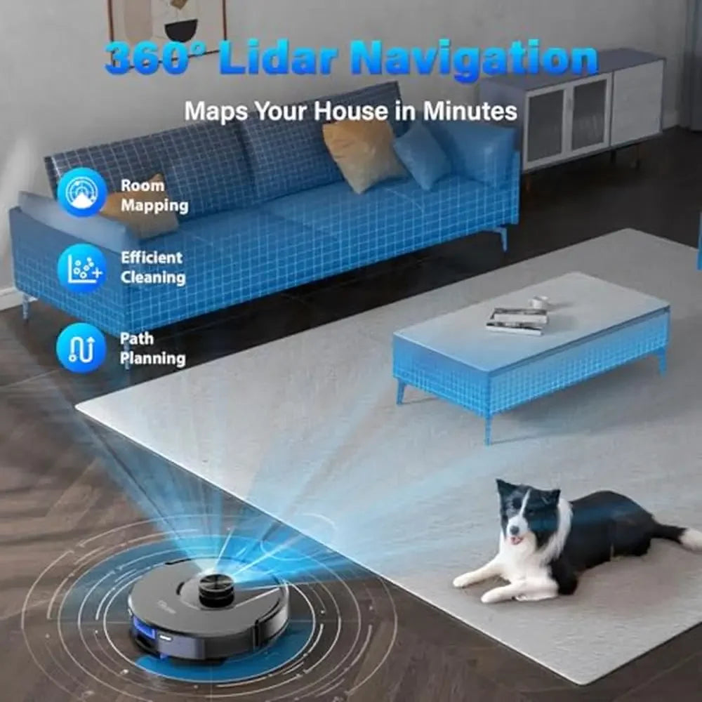 Vacuum Mop Self-Emptying Mapping 60-Day Capacity Pets Hair Carpet Hard Floors 3000Pa Strong Suction 2-in-1 Sweeping Mopping 150