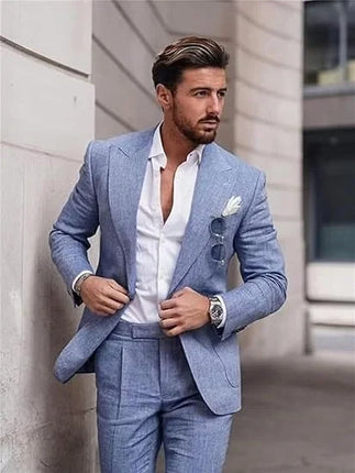 Mens Linen Suit for Beach Wedding Slim Fit 2 Piece Wedding Tuxedo for Men Casual Linen Suit Prom Party Suit