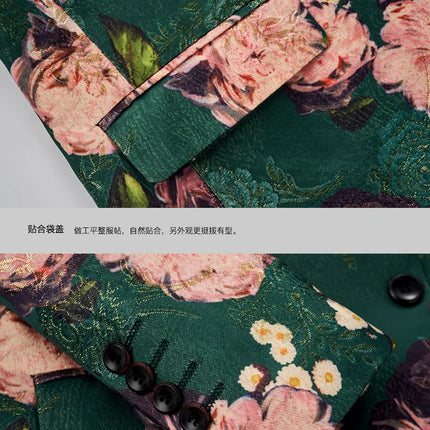 Men's Oversized Single-breasted Printed Suit Jackets Fashion Trim Dress Suit Coats Men Business Wedding Luxury Jacquard Blazers