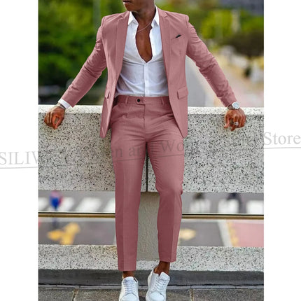 Orange Formal Men Suits For Wedding Prom Notch Lapel Blazer Custom Made Fashion Tuxedos Two-Piece Jacket+Pants Trajes De Hombre