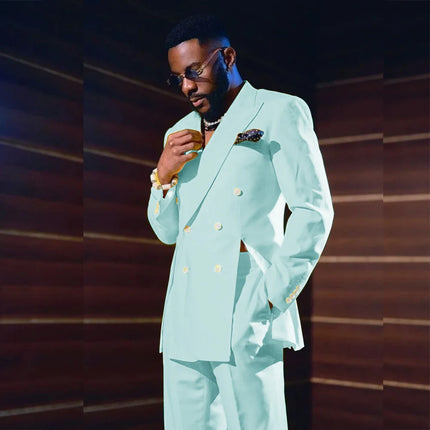 Fashion Yellow Men's Suits Special Style Double Breasted Peaked Lapel Luxury Blazer 2 Piece Jacket Pants Chic Blazer Customized