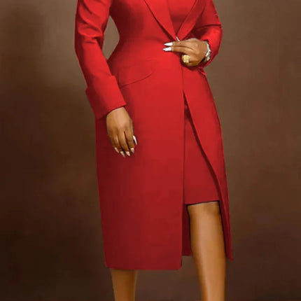 CM.YAYA Women's Set Full Sleeve Long Blazer Coat+ Long Dress Suit 2025 Winter Streetwear Two 2 Piece Set Africa OL Work Outfits