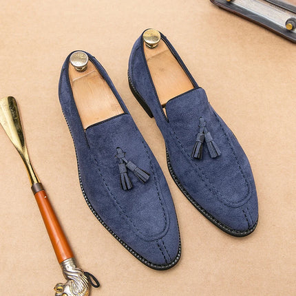 New British Designer Suede LeatherTassel Casual Shoes for Men Purple Blue Brown Moccasins Wedding Prom Homecoming Party Footwear