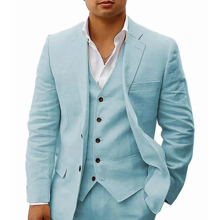 3 piece Linen Summer Men Suits for Wedding Groom Tuxedos 2026 Casual Beach Custom Man Suit Set Jacket Vest with Pants Man Fahion