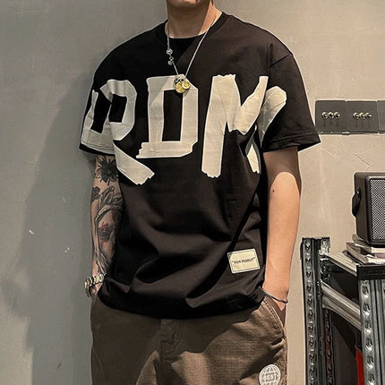 2025 Summer Casual All-match Trend Korean Fashion Short Sleeve Round Neck Solid Color Letter Printed Loose Fashion Youth T-shirt