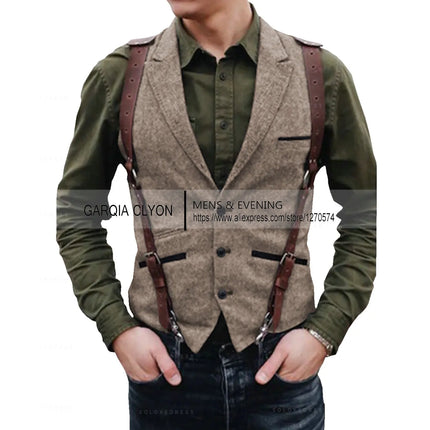 Lapel Neck  Herringbone Men's Suits Vest Single Breasted Slim Fit Men's Waistcoat For Busssiness Wedding