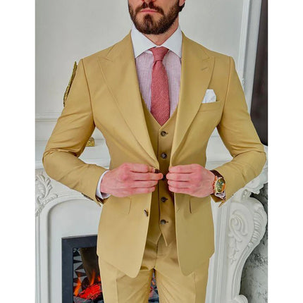Light Yellow Single Breasted Men's Suit Three-pieces(Jacket+Pants+Vest) Chic Fashion Casual Party Prom Wedding Set