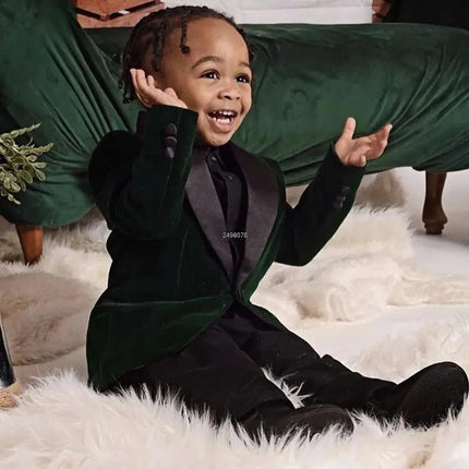 Kids 1 Year Birthday Dress Baby Boys Velvet Blazer Jacket Pants Photograph Suit Children Formal Wedding Performance Evening Wear
