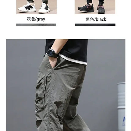 Spring Summer Harajuku Elastic Waist Quick Drying Stripe Casual Baggy Sport Running Work Trousers Man Casual Jogger Sweatpants