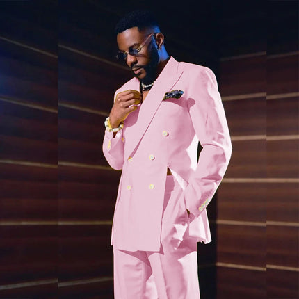 Fashion Yellow Men's Suits Special Style Double Breasted Peaked Lapel Luxury Blazer 2 Piece Jacket Pants Chic Blazer Customized