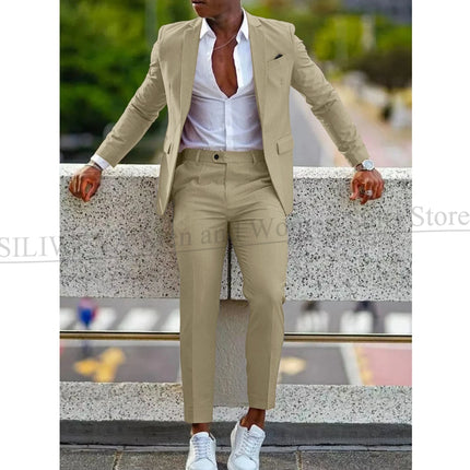 Orange Formal Men Suits For Wedding Prom Notch Lapel Blazer Custom Made Fashion Tuxedos Two-Piece Jacket+Pants Trajes De Hombre