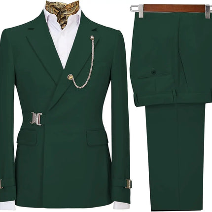 Men's 2 Piece Suit with Metal Clasp Slim Fit Suit Stylish Business Casual Tuxedo Suit