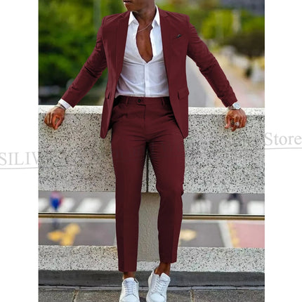 Orange Formal Men Suits For Wedding Prom Notch Lapel Blazer Custom Made Fashion Tuxedos Two-Piece Jacket+Pants Trajes De Hombre