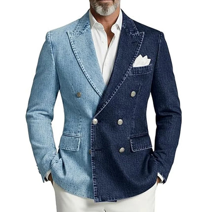 Denim Men's Suit Jacket Double Breasted Peak Lapel Slim Fit Casual Blazer Outing Date Night Trendy Party Fashion Costume Homme