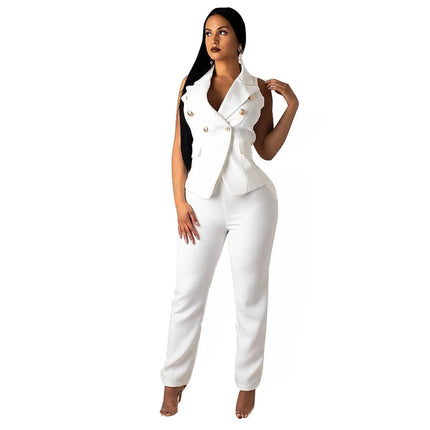 Blue Luxury Designer 2 Piece Set Outfits Black Office Suit for Women 2023 Button Up Blazer Long Pants Suit Top Blazer Set Women