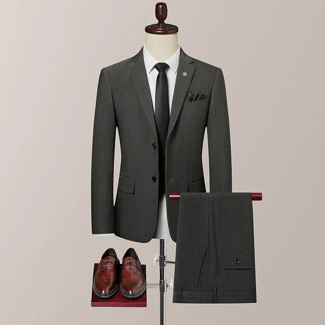 2025 new men's striped suit (suit + trousers) stylish and handsome British style wedding handsome two-piece set